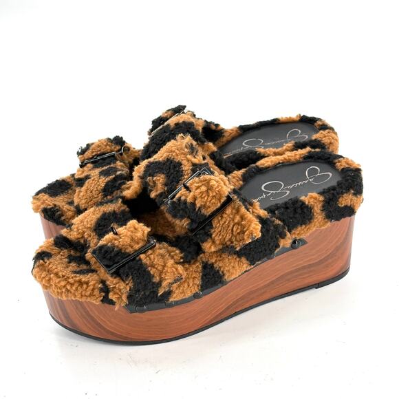 Jessica Simpson Cyriss Clogs 9 NWOT Cheetah Fur Platform Slides Mules Sandals - Picture 1 of 7